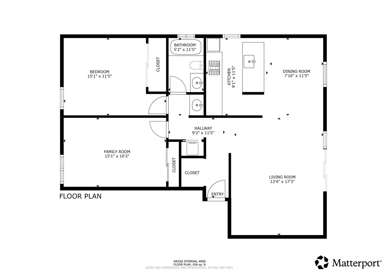 Schematic floor plan of 62 Pearce Mitchell Place showing living room, dining room, kitchen, family room, bedroom and bathroom